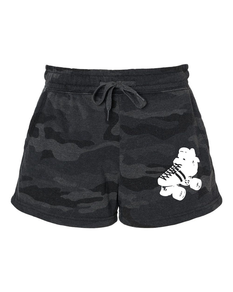 Roller Skate Fleece Drawstring Shorts (Black Camo)